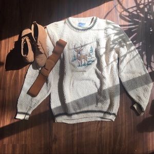 Deer embroidered chunky knit sweater